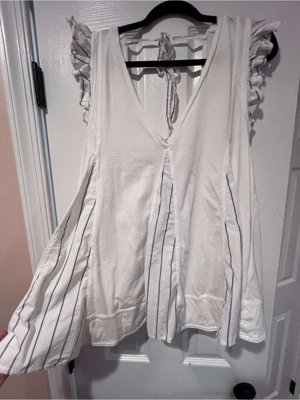 Pilcro White Sleeveless Tunic with Navy Pinstripes